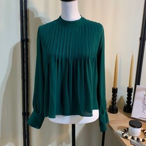 Ann Taylor Green Pleated Blouse Size Medium